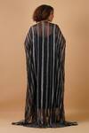 Shop_Samant Chauhan_Black Cotton Silk Embroidery Stripe Round Kaftan _at_Aza_Fashions