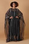 Samant Chauhan_Black Cotton Silk Embroidery Stripe Round Kaftan _Online_at_Aza_Fashions