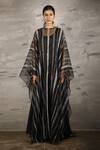 Shop_Samant Chauhan_Black Cotton Silk Embroidery Stripe Round Kaftan _Online_at_Aza_Fashions
