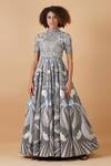 Buy_Samant Chauhan_Grey Cotton Silk Embroidery Floral Round High Neck Gown _Online_at_Aza_Fashions