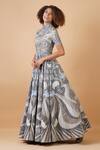 Shop_Samant Chauhan_Grey Cotton Silk Embroidery Floral Round High Neck Gown _Online_at_Aza_Fashions