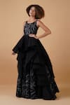 Samant Chauhan_Black Cotton Silk Embroidery Zari Round Leaf Gown _Online_at_Aza_Fashions