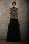 Samant Chauhan_Black Cotton Silk Embroidery Zari Round High Neck Gown _Online_at_Aza_Fashions