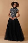 Buy_Samant Chauhan_Black Cotton Silk Embroidery Zari Round High Neck Gown _Online_at_Aza_Fashions