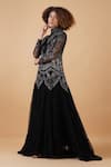 Samant Chauhan_Black Cotton Silk Embroidery Zari Round High Neck Floral Gown _Online_at_Aza_Fashions