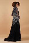 Buy_Samant Chauhan_Black Cotton Silk Embroidery Zari Round High Neck Floral Gown _Online_at_Aza_Fashions