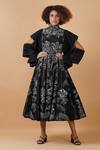 Samant Chauhan Black Cotton Silk Embroidery Sequin Round High Neck Floral Dress Online at Aza Fashions Samant Chauhan_Black Cotton Silk Embroidery Sequin Round High Neck Floral Dress _Online_at_Aza_Fashions