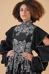 Shop Samant Chauhan Black Cotton Silk Embroidery Sequin Round High Neck Floral Dress Online at Aza Fashions Shop_Samant Chauhan_Black Cotton Silk Embroidery Sequin Round High Neck Floral Dress _Online_at_Aza_Fashions
