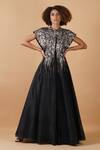 Buy_Samant Chauhan_Black Cotton Silk Embroidery Sequin Round Gown _at_Aza_Fashions