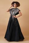 Samant Chauhan_Black Cotton Silk Embroidery Sequin Round Gown _Online_at_Aza_Fashions
