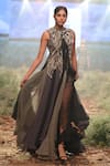Buy_Samant Chauhan_Black Cotton Silk Embroidery Geometric Round Gown _at_Aza_Fashions