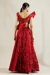 Shop_Adaara Couture_Red Raw Silk, Net Asymmetric Embellished Lehenga And Blouse Set _at_Aza_Fashions
