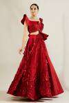 Adaara Couture_Red Raw Silk, Net Asymmetric Embellished Lehenga And Blouse Set _Online_at_Aza_Fashions