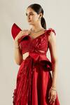 Buy_Adaara Couture_Red Raw Silk, Net Asymmetric Embellished Lehenga And Blouse Set _Online_at_Aza_Fashions