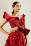 Shop_Adaara Couture_Red Raw Silk, Net Asymmetric Embellished Lehenga And Blouse Set _Online_at_Aza_Fashions
