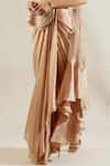 Adaara Couture_Gold Raw Silk Asymmetric Pre-draped Dhoti Saree With Top_at_Aza_Fashions