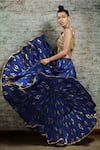 Buy_Salian By Anushree_Blue Lehenga And Blouse Satin Dupatta Net Embroidery V Foil Print Tiered Set _at_Aza_Fashions