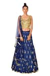 Buy_Salian By Anushree_Blue Lehenga And Blouse Satin Dupatta Net Embroidery V Foil Print Tiered Set _Online_at_Aza_Fashions