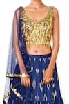 Salian By Anushree_Blue Lehenga And Blouse Satin Dupatta Net Embroidery V Foil Print Tiered Set _at_Aza_Fashions