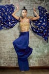 Buy_Salian By Anushree_Blue Palazzo And Jacket Satin Corset Silk Embroidery V Neck Draped & Pant Set _at_Aza_Fashions