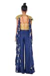 Shop_Salian By Anushree_Blue Palazzo And Jacket Satin Corset Silk Embroidery V Neck Draped & Pant Set _at_Aza_Fashions