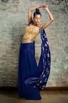 Salian By Anushree_Blue Palazzo And Jacket Satin Corset Silk Embroidery V Neck Draped & Pant Set _Online_at_Aza_Fashions