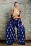 Buy_Salian By Anushree_Blue Palazzo And Jacket Satin Corset Silk Embroidery V Neck Draped & Pant Set _Online_at_Aza_Fashions