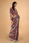 SAKSHAM & NEHARICKA_Red Print Floral Chanderi Saree With Unstitched Blouse Fabric _Online_at_Aza_Fashions