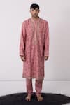 Buy_Wabi Sabi By Anshum-Ritesh_Pink Chanderi Cutdana, Floral, Leaf, Sequin, Aari, Bead Embroidered Kurta Set _at_Aza_Fashions