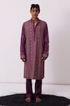 Buy_Wabi Sabi By Anshum-Ritesh_Purple Chanderi Cutdana, Floral, Sequin, Thread, Aari, Embroidered Kurta Set _at_Aza_Fashions