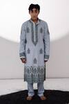 Buy_Wabi Sabi By Anshum-Ritesh_Blue Chanderi Floral, Aari Embroidered Kurta Set _at_Aza_Fashions