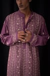 Buy_Wabi Sabi By Anshum-Ritesh_Purple Chanderi Cutdana, Floral, Sequin, Thread, Aari, Embroidered Kurta Set _Online_at_Aza_Fashions