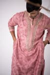 Buy_Wabi Sabi By Anshum-Ritesh_Pink Chanderi Cutdana, Floral, Leaf, Sequin, Aari, Bead Embroidered Kurta Set _Online_at_Aza_Fashions