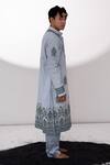 Wabi Sabi By Anshum-Ritesh_Blue Chanderi Floral, Aari Embroidered Kurta Set _Online_at_Aza_Fashions