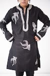Buy_Wabi Sabi By Anshum-Ritesh_Black Chanderi Cutdana, Sequin, Aari, Bead, Fishy Fin Embroidered Kurta Set _Online_at_Aza_Fashions