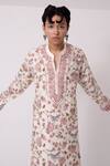 Buy_Wabi Sabi By Anshum-Ritesh_Ivory Chanderi Cutdana, Sequin, Aari, Bead, Flying Crane Embroidered Kurta Set _Online_at_Aza_Fashions