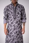 Buy_Wabi Sabi By Anshum-Ritesh_Grey Chanderi Cutdana, Floral, Sequin, Aari, Bead Embroidered Kurta Set _Online_at_Aza_Fashions