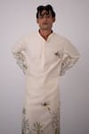 Buy_Wabi Sabi By Anshum-Ritesh_Ivory Chanderi Bengal Tiger Hand Painted Kurta Set _Online_at_Aza_Fashions