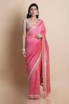 Shop_SAKSHAM & NEHARICKA_Pink Handwoven Linen Silk Saree _Online_at_Aza_Fashions
