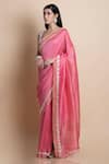 SAKSHAM & NEHARICKA_Pink Handwoven Linen Silk Saree _Online_at_Aza_Fashions