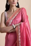 SAKSHAM & NEHARICKA_Pink Handwoven Linen Silk Saree _at_Aza_Fashions