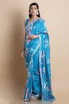 SAKSHAM & NEHARICKA_Blue Chanderi Printed Saree _Online_at_Aza_Fashions