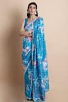 Buy_SAKSHAM & NEHARICKA_Blue Chanderi Printed Saree _at_Aza_Fashions
