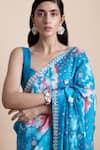 Buy_SAKSHAM & NEHARICKA_Blue Chanderi Printed Saree _Online_at_Aza_Fashions