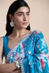 Shop_SAKSHAM & NEHARICKA_Blue Chanderi Printed Saree _Online_at_Aza_Fashions