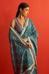 Saksham Neharicka_Blue Handwoven Chanderi Saree_at_Aza_Fashions