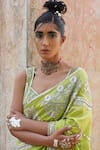 Buy_SAKSHAM & NEHARICKA_Green Handwoven Chanderi Embroidered Saree _Online_at_Aza_Fashions