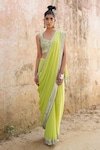 Buy_Saksham Neharicka_Green Georgette Hand Embroidered Saree _at_Aza_Fashions