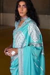 SAKSHAM & NEHARICKA_Blue Handwoven Chanderi Embroidered Saree _Online_at_Aza_Fashions