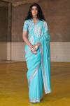 Buy_Saksham & Neharicka_Blue Handwoven Chanderi V Neck Embroidered Blouse _Online_at_Aza_Fashions
